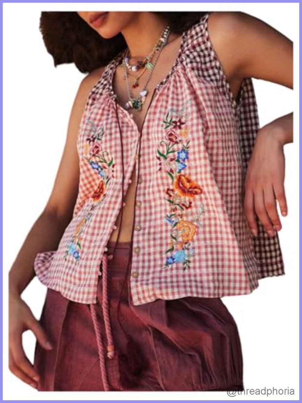 Women's Floral Embroidered Sleeveless Scoop Neck Button Down Tank Top Summer Top